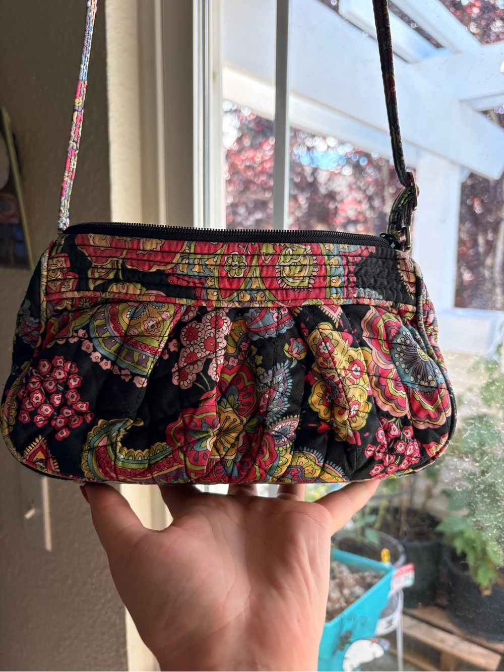 Vera Bradley Quilted Floral Crossbody Bag in Black and Pink